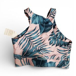 LA Society Pink Teal Tropical Palm Leaf Sports Bra NWT